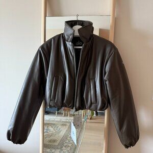 NWT Alo Faux Leather Cropped Premier Bomber in Espresso (Size S)
